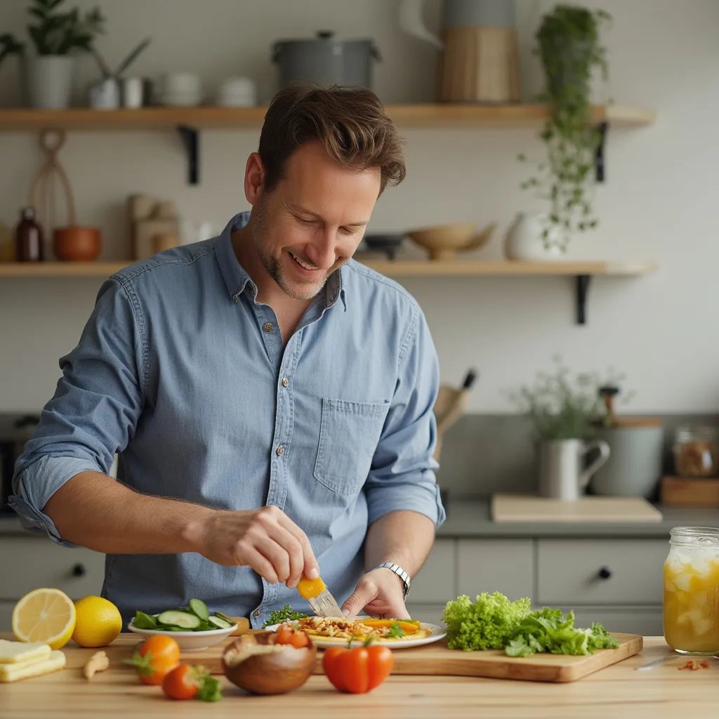 João a cozinhar refeição saudável